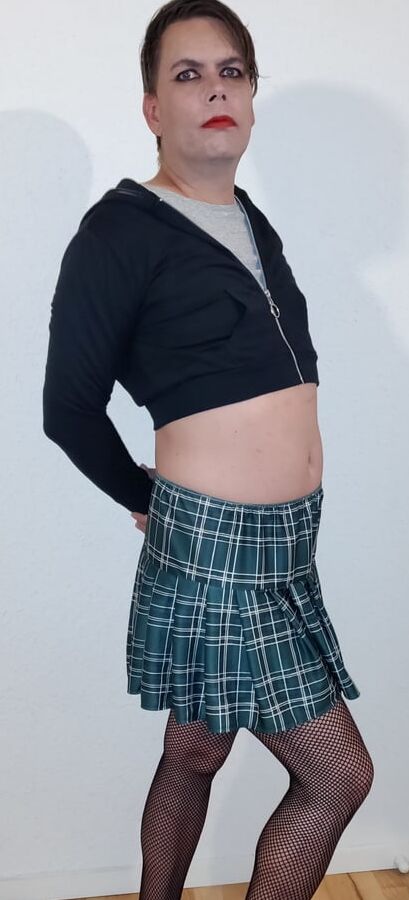 Sissy MaxyMalya in and out of her Schoolgirl skirt