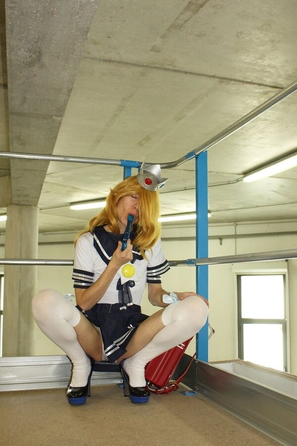 Crossdress cosplay Japan schoolgirl Rosalina flashing