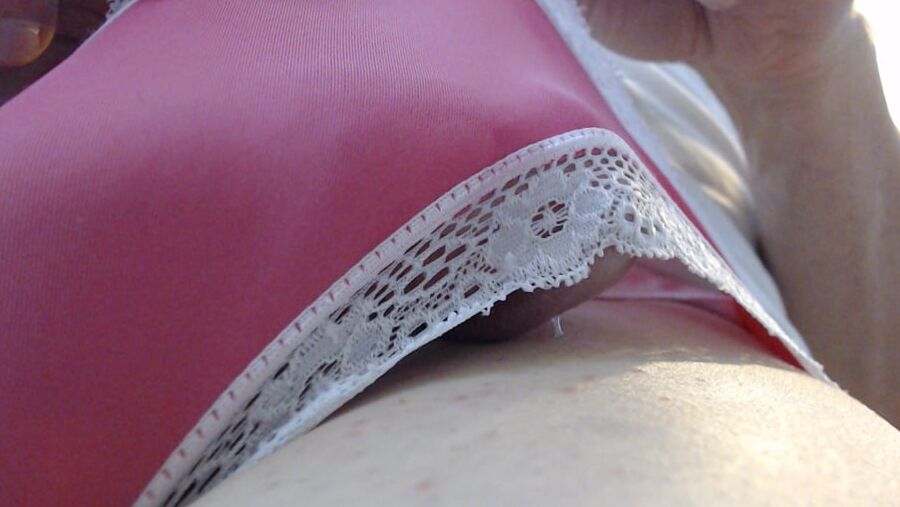 Cock Hard and Wet in bright Pink panties with smooth legs!