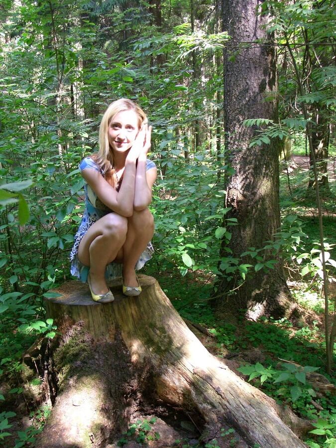 Young Wife In The Woods - Outdoor Flashing