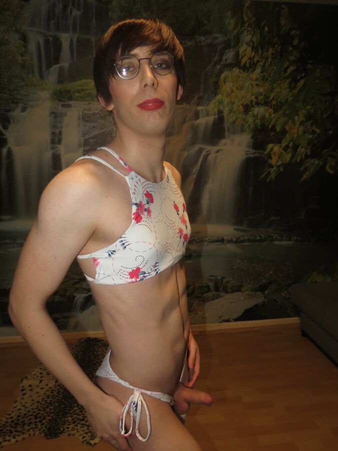 Sissy Faggot White Bikini