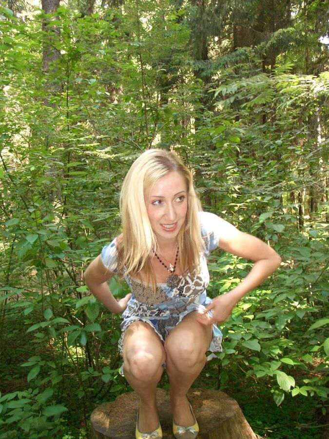 Young Wife In The Woods - Outdoor Flashing