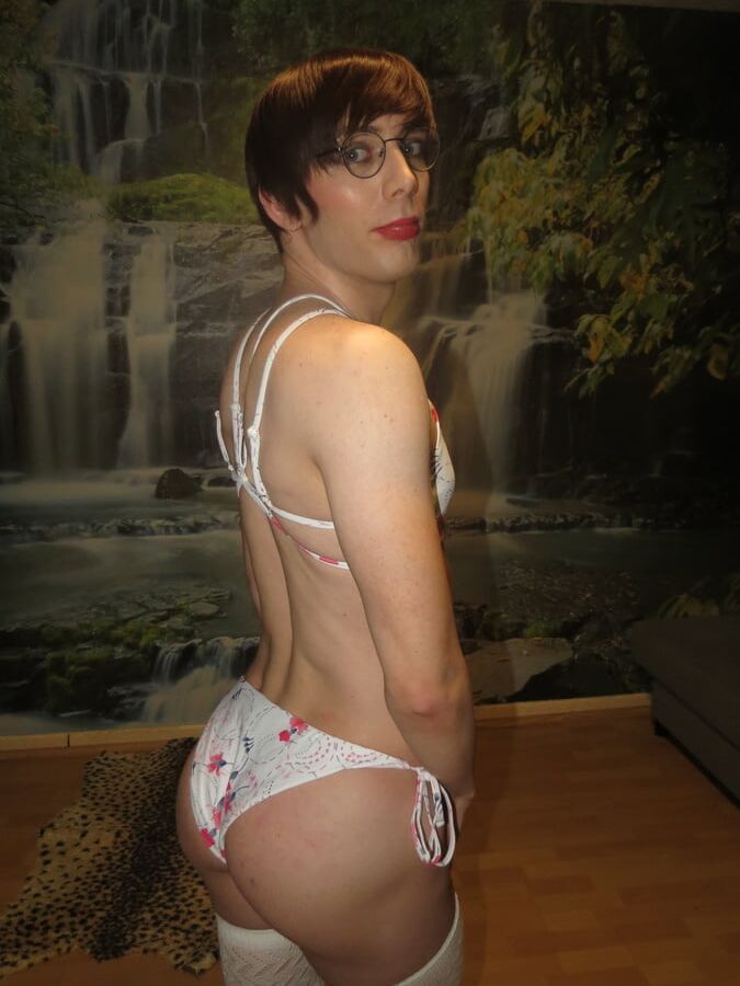 Sissy Faggot White Bikini