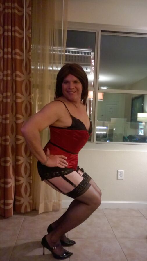 Red corset and anal hook bondage blow job