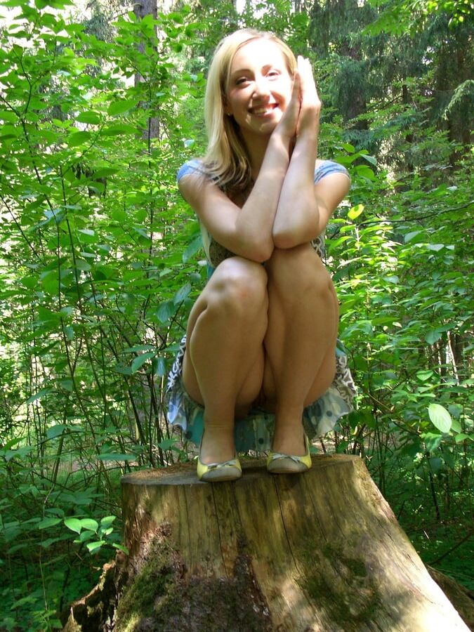 Young Wife In The Woods - Outdoor Flashing