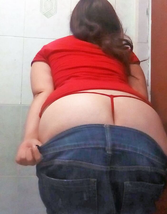red g string and jeans