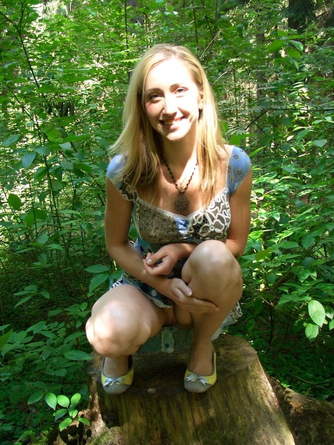 Young Wife In The Woods - Outdoor Flashing