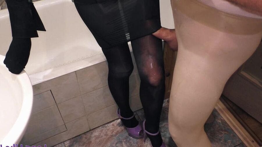 Mega cumshot on black skirt