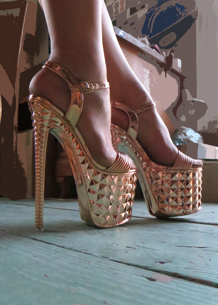 golden platform high heels