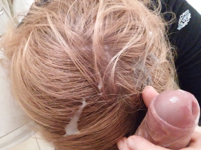 Cum on back, hair and tits.