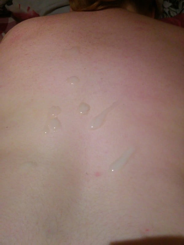 Cum on back, hair and tits.