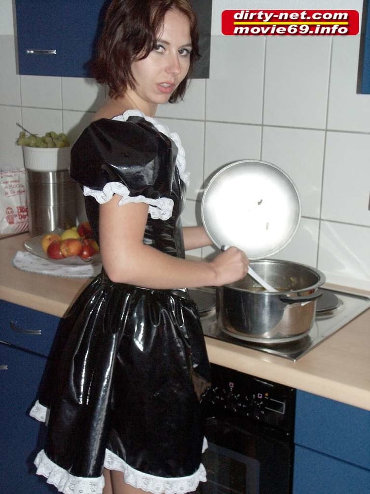 Teen Laura as a maid in the kichen