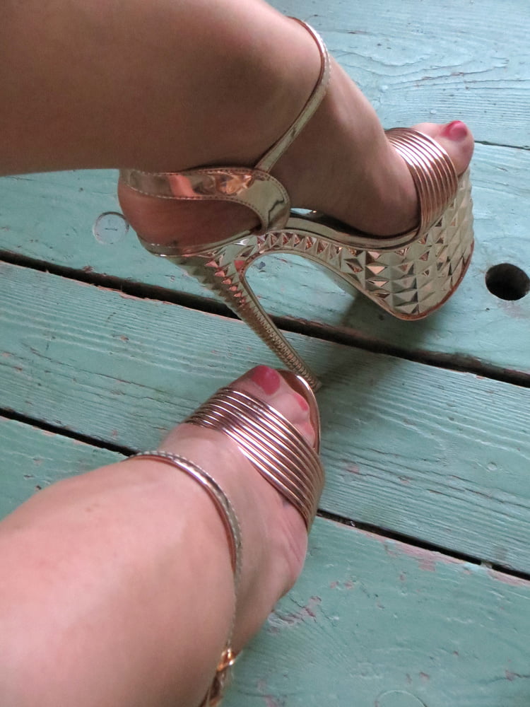 golden platform high heels