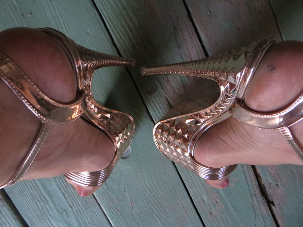 golden platform high heels
