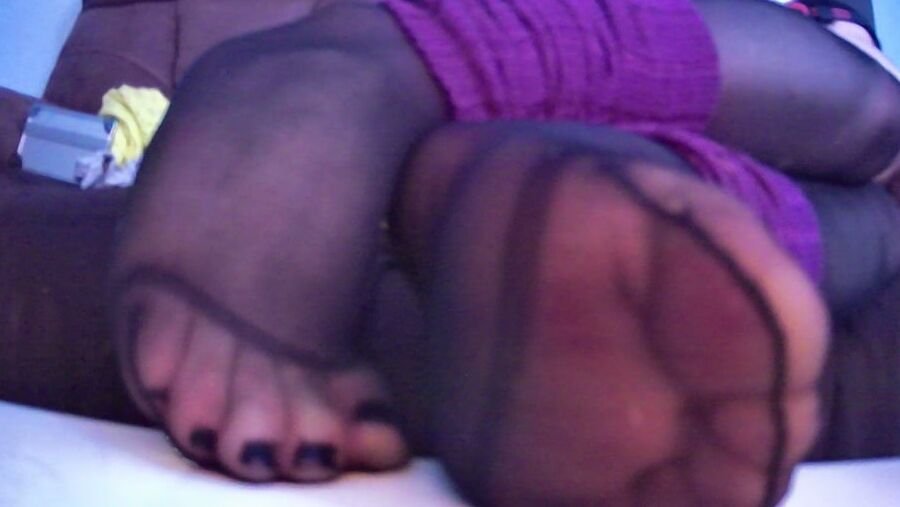 Sissy Boy Feet in Black Nylons POV