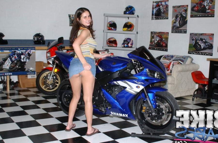 Teen on a bike without panties