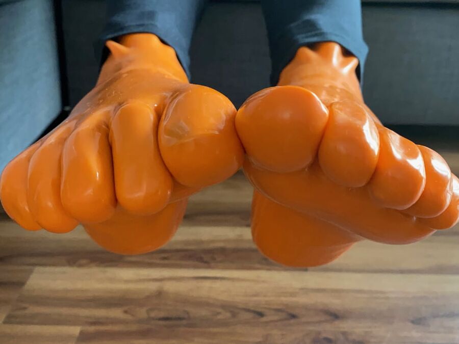 Orange Latex Toe Socks and EvoSkins