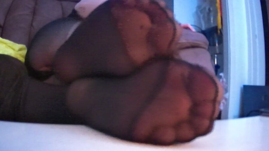 Sissy Boy Feet in Black Nylons POV
