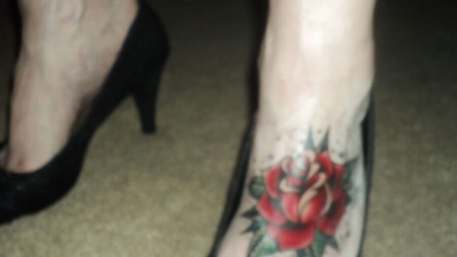 fake foot tattoo nylons heels barefoot in heels