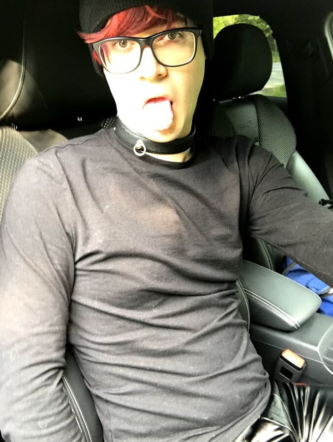 Young twink faggot sissy boy with leather leggings and thong