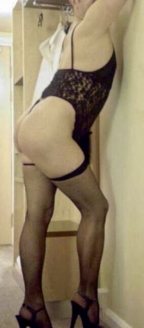 Black bodysuit &amp; Fishnet stockings