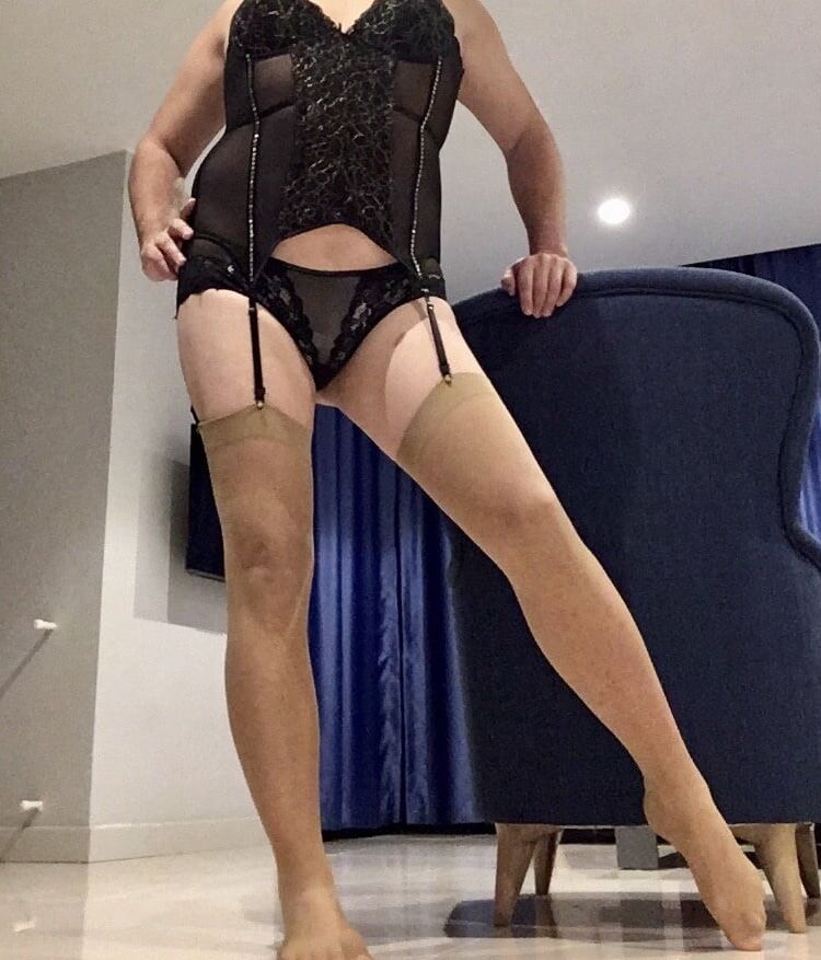 Black basque and nude stockings