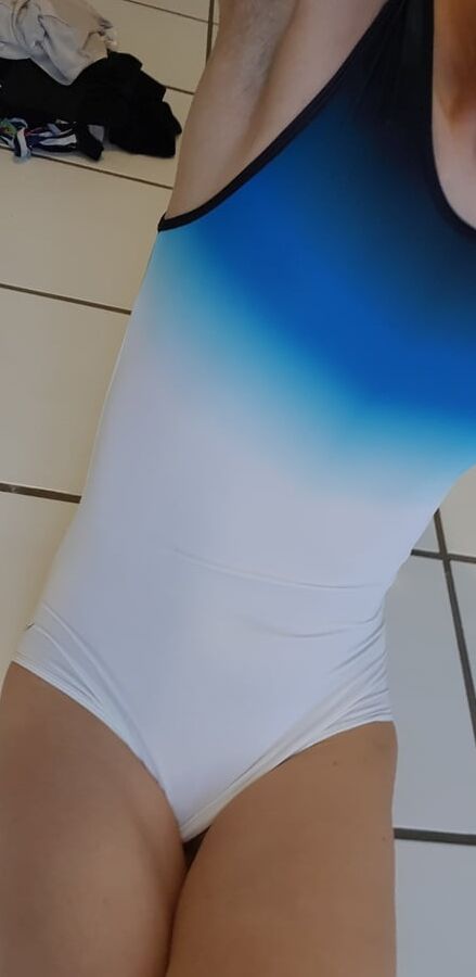 White and blue leotard