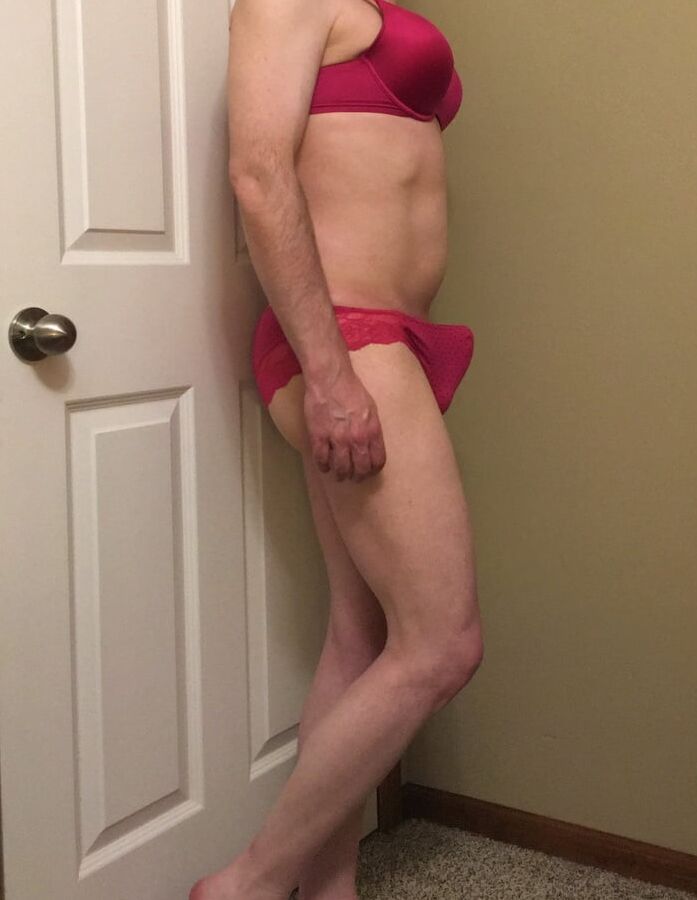 Crossdresser in Little Pink Bra and Panties