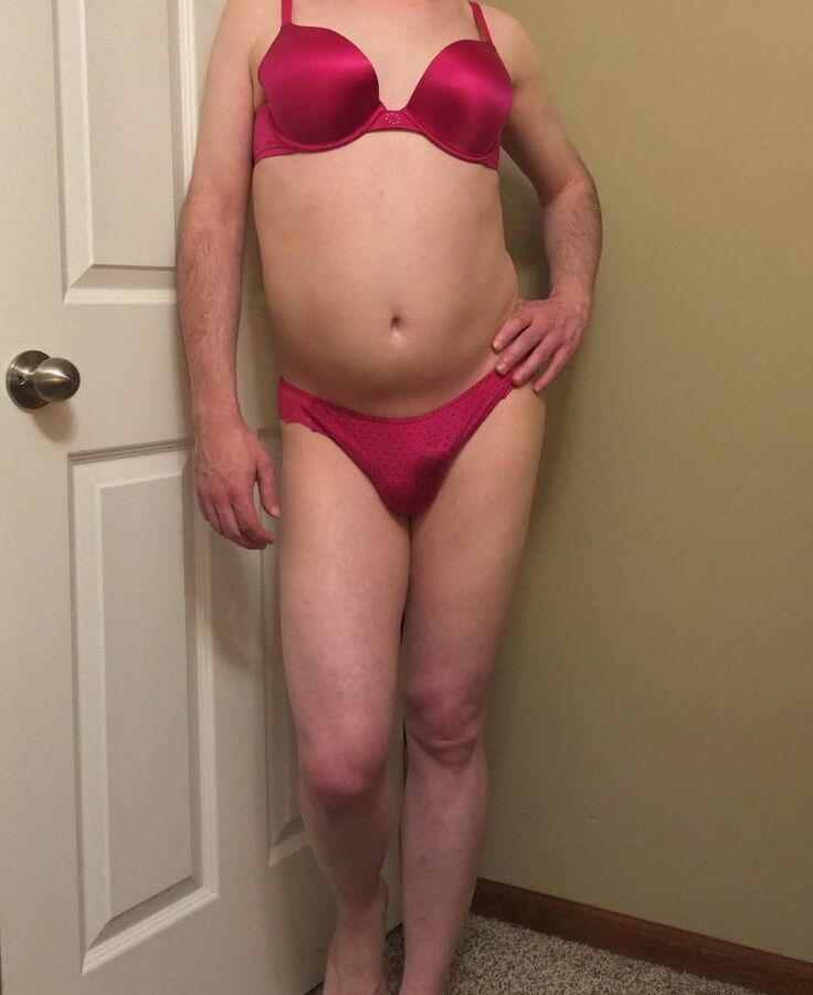 Crossdresser in Little Pink Bra and Panties