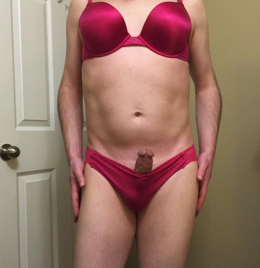 Crossdresser in Little Pink Bra and Panties
