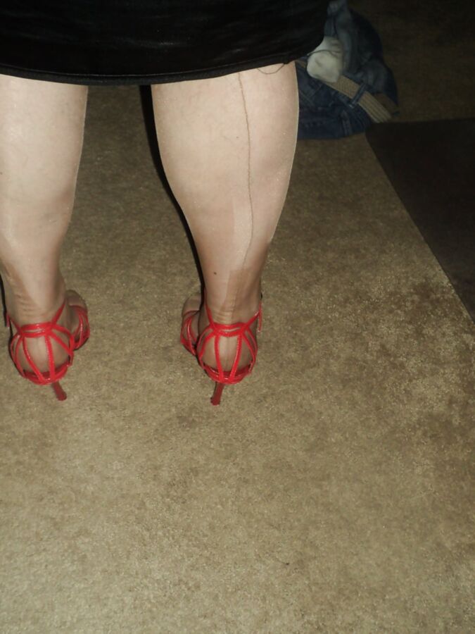 fully fashiond stockings and new red heels