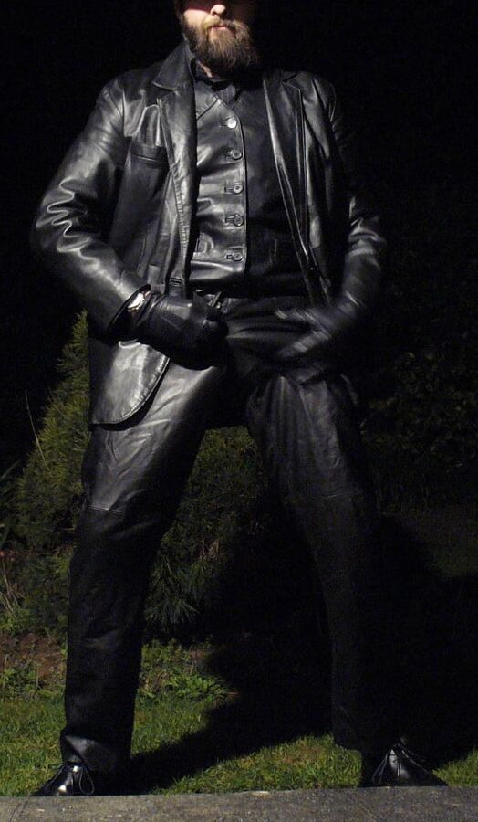 Leather Master outdoors at night