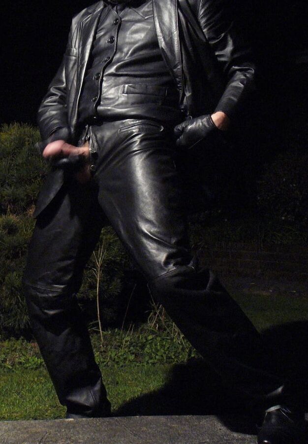 Leather Master outdoors at night