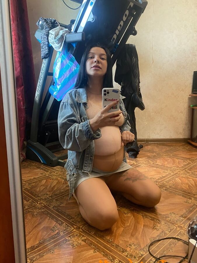 Pregnant Brunette In Sheer Pantyhose