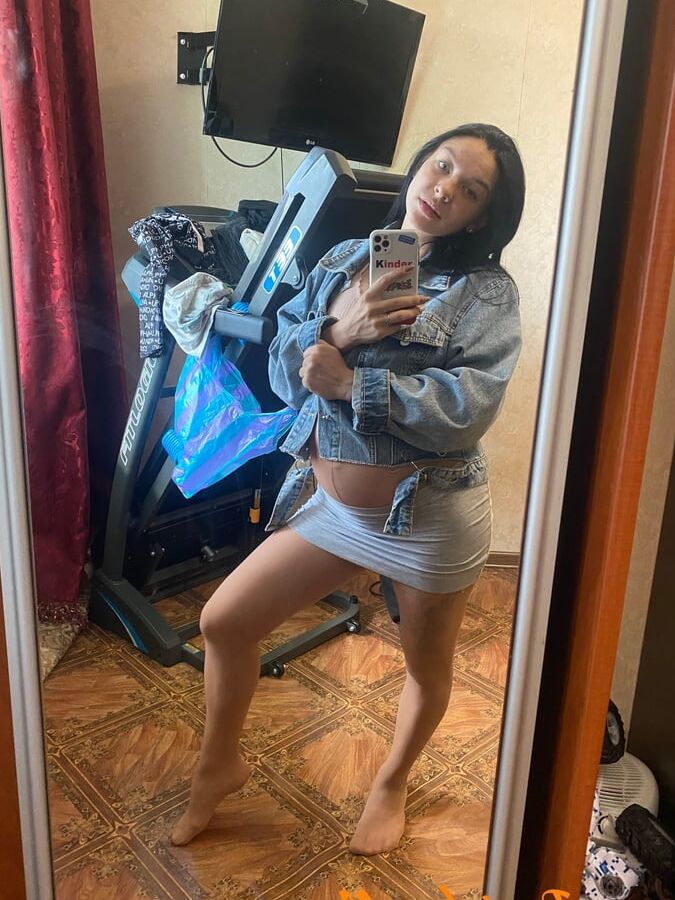 Pregnant Brunette In Sheer Pantyhose