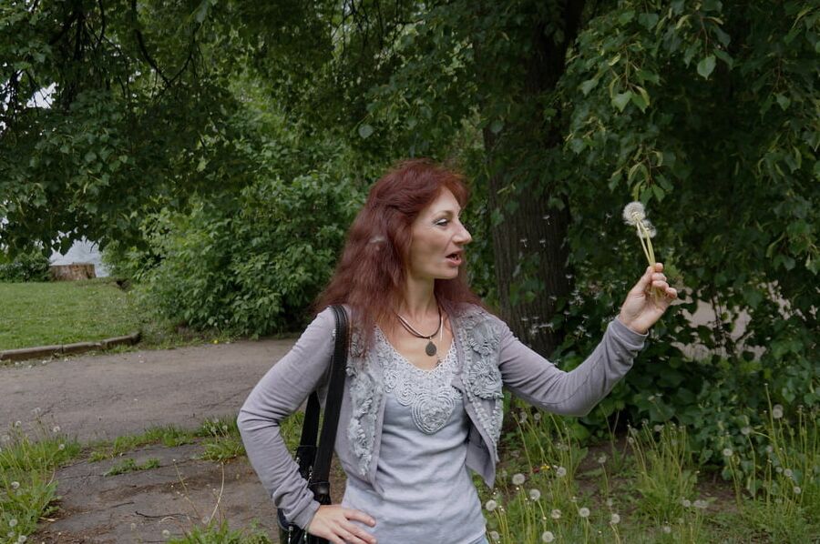 With dandelion flowers