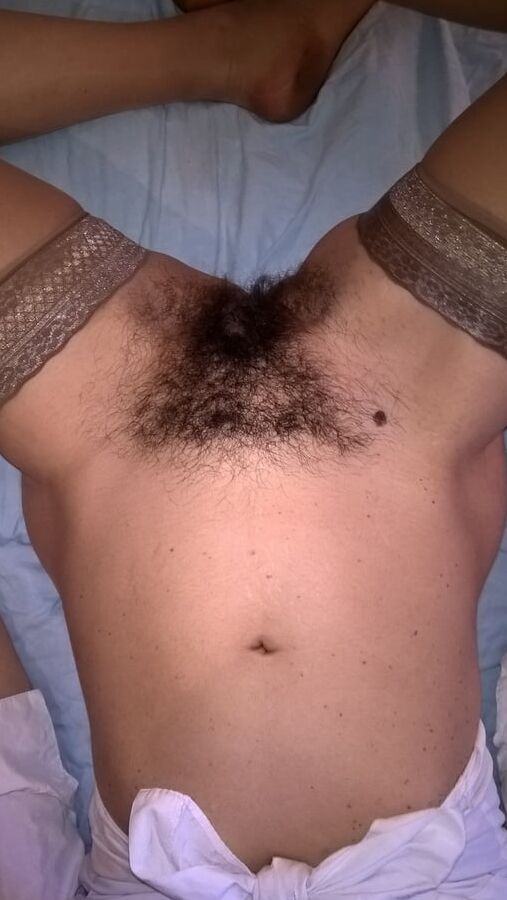 My beautiful hairy wife in stockings