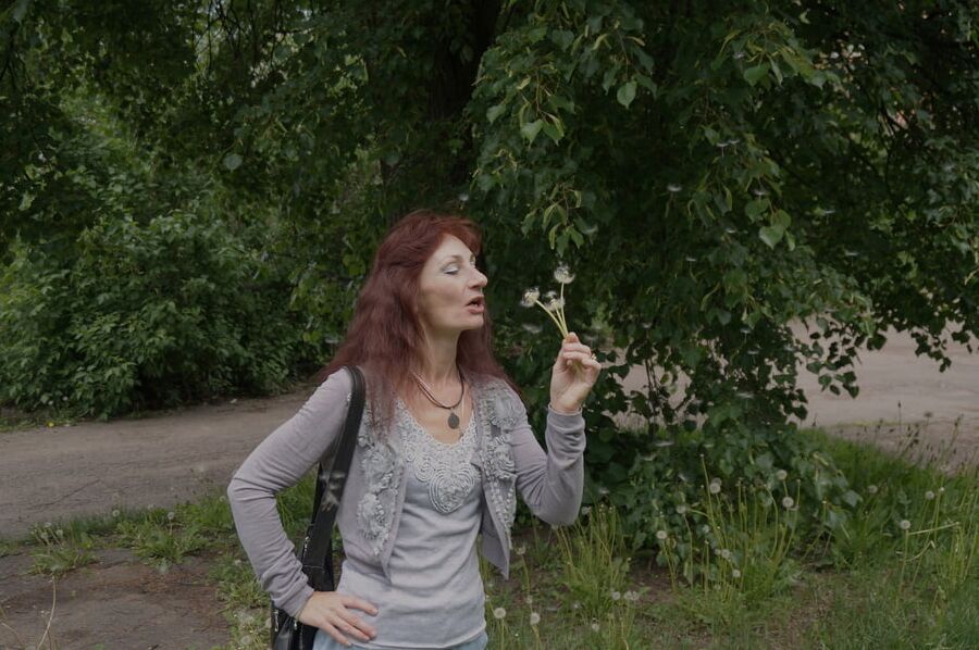 With dandelion flowers