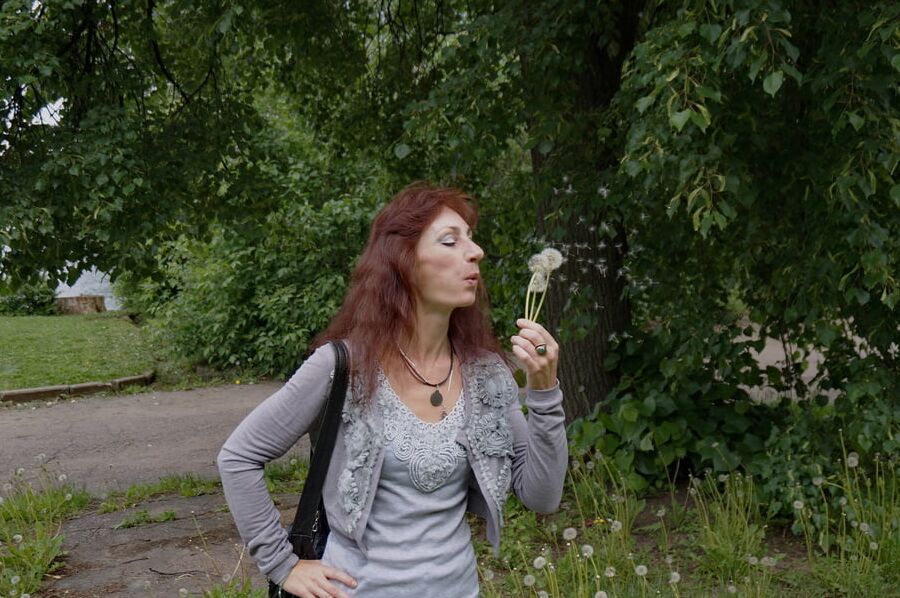 With dandelion flowers