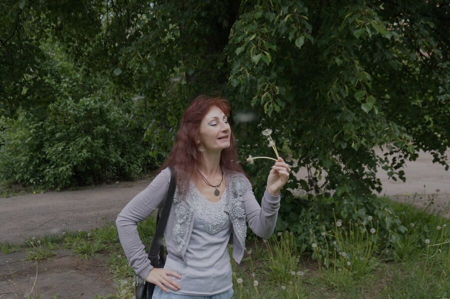 With dandelion flowers