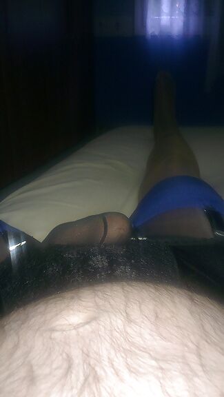 Black tights and blue welted stockings