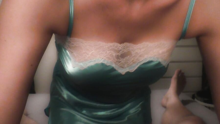 Turquoise silk satin slip and satin panties