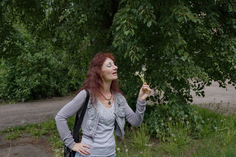 With dandelion flowers