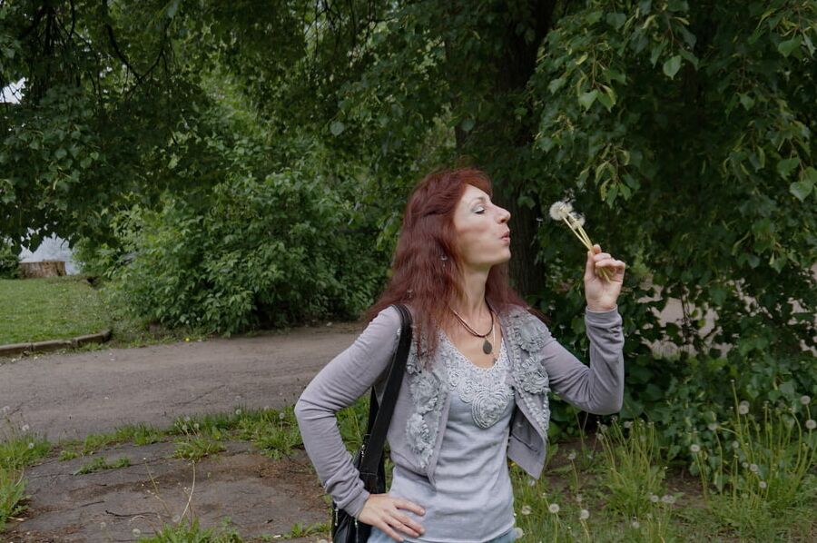 With dandelion flowers