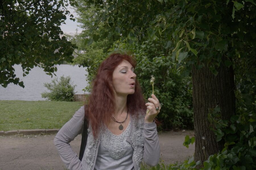 With dandelion flowers
