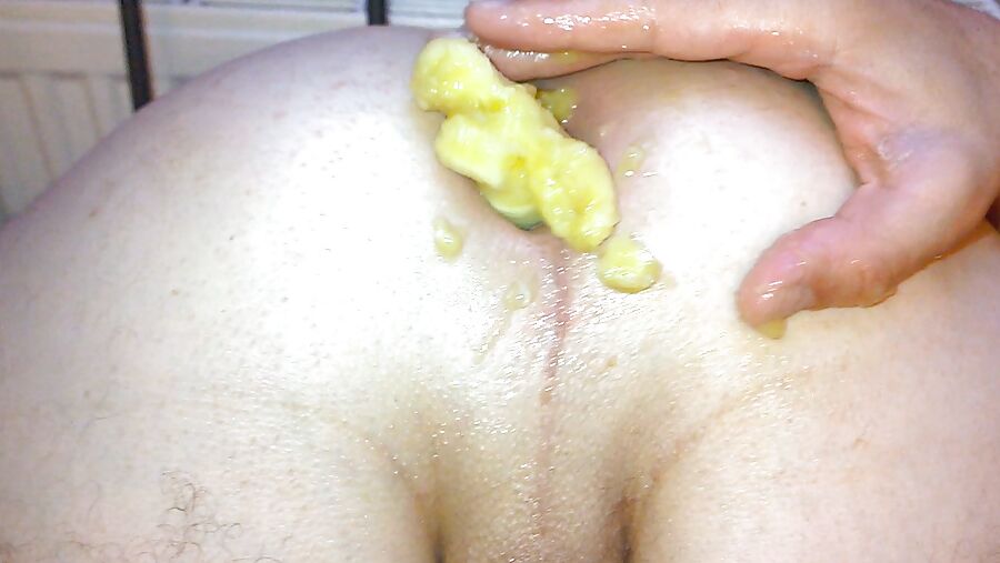 Banana in my gaping asshole close up