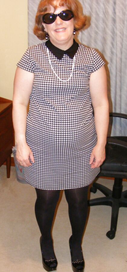 Black tights and blue welted stockings