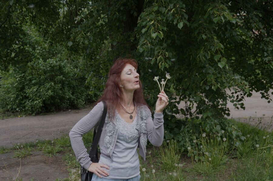 With dandelion flowers