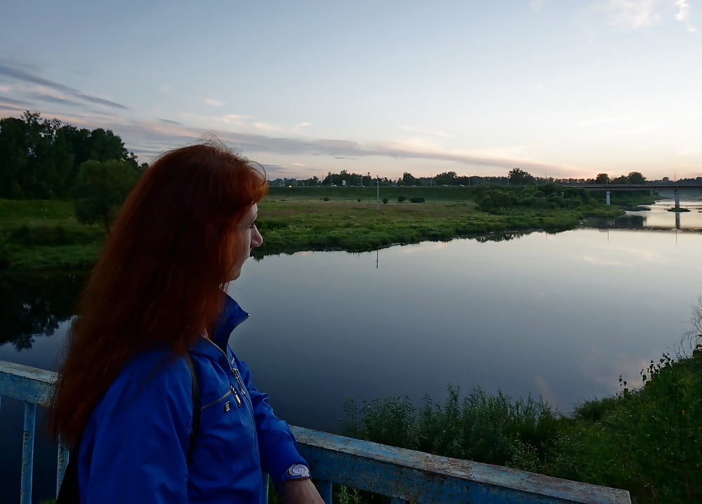 On vazuza-river bridge in cold evening