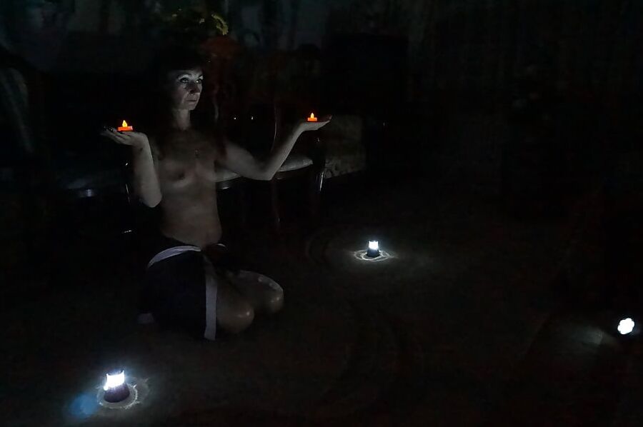 In darkness with candles